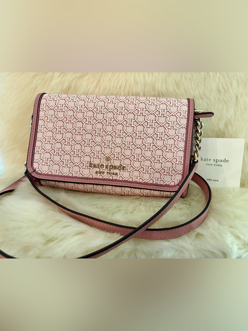 kate spade Pink Patterned Leather Crossbody with Gold Hardware